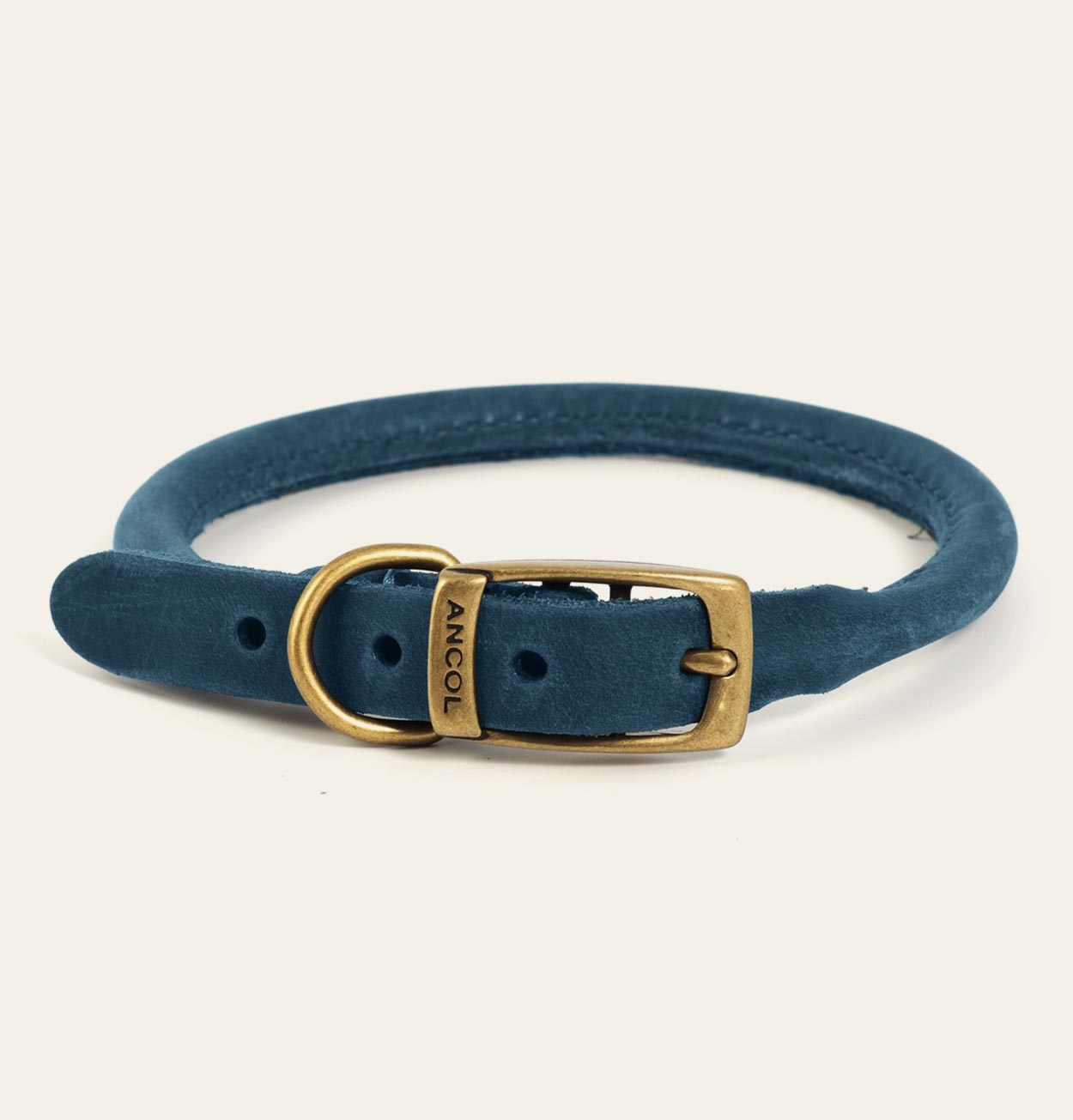 Round Leather Collar – Blue – 28-36cm