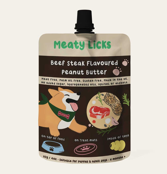 Meaty Licks Roast Beef Peanut Butter Pouch For Dogs