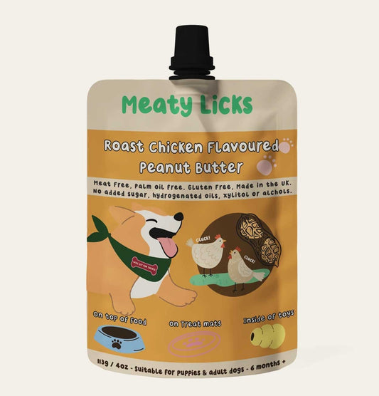 Meaty Licks Roast Chicken Peanut Butter Pouch For Dogs